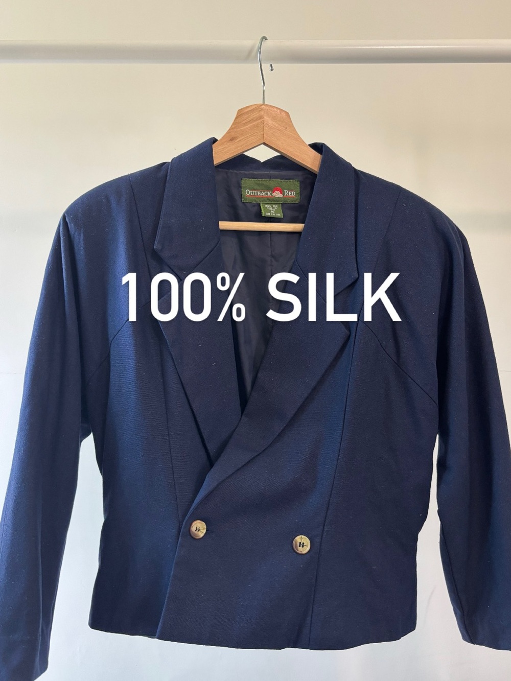 Outback Red Navy Double-Breasted Blazer Jacket | 100% silk | size 10